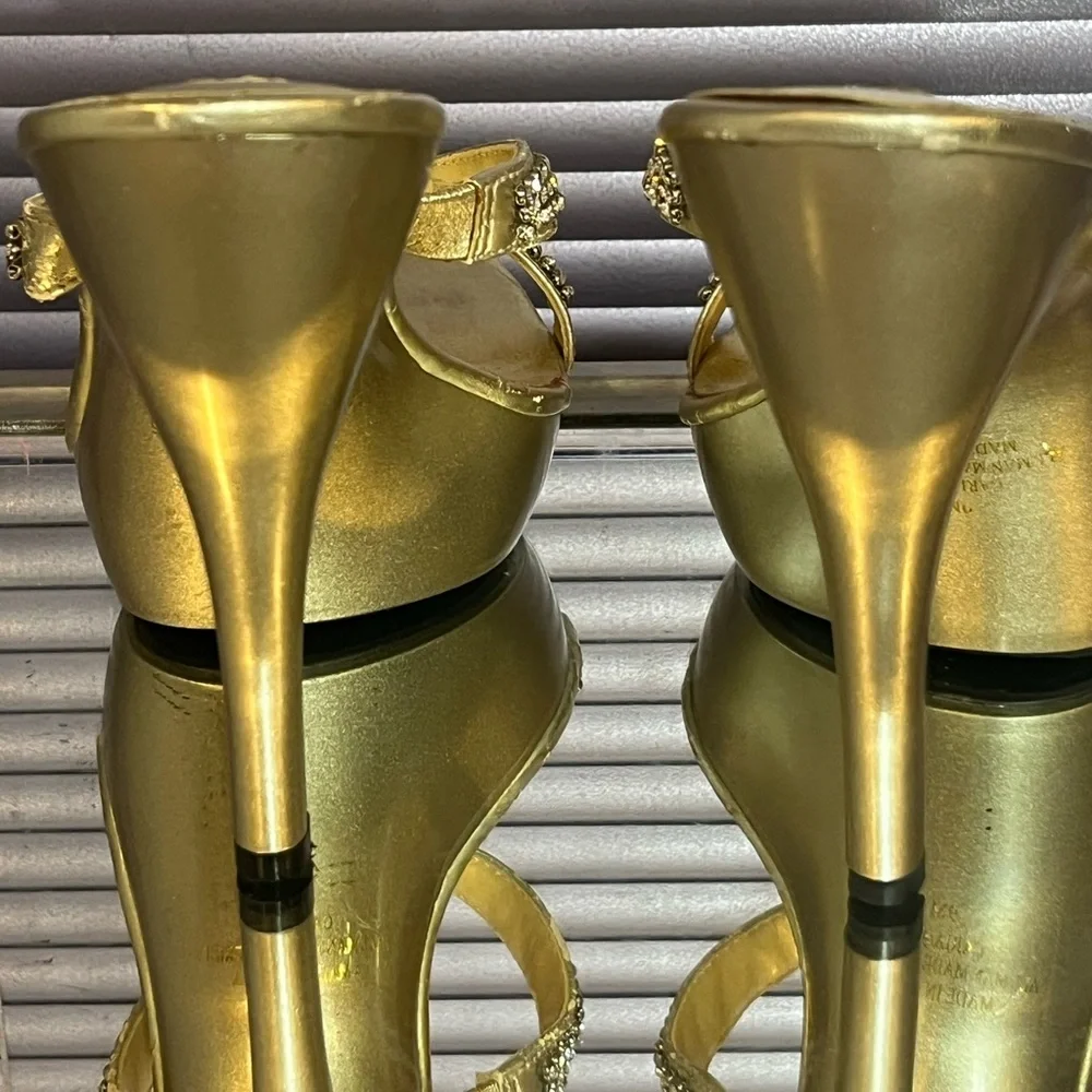 PLAYBOY Gold Rhinestone stiletto high heel sandal shoes vintage sparkly platform - Picture 5 of 7